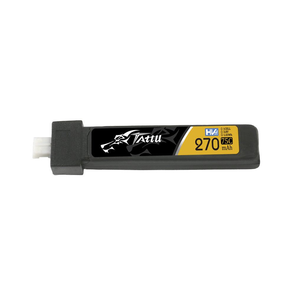 Tattu 270mAh 1S HV LiPo battery pack with JST-PHR 2.0 connector, labeled 3.8V and 75C