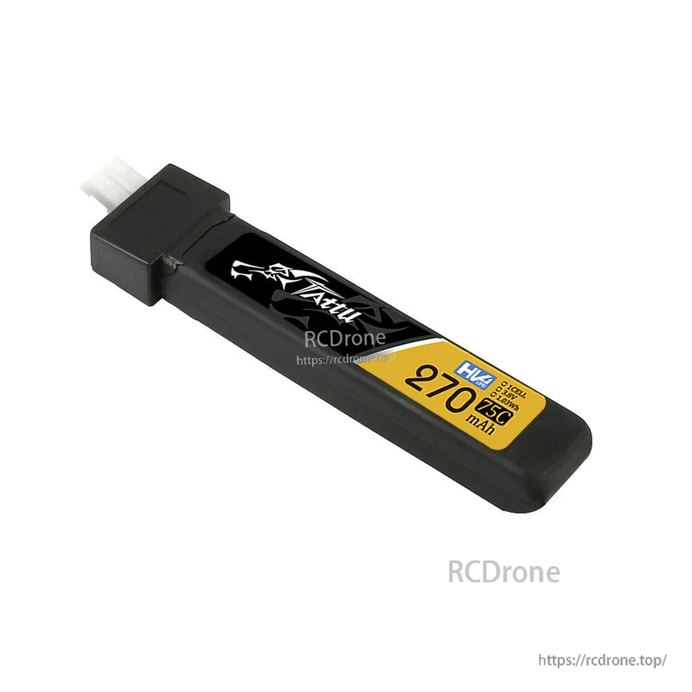 Tattu 270mAh 1S HV LiPo battery pack with JST-PHR 2.0 connector, labeled 75C on black shrink wrap