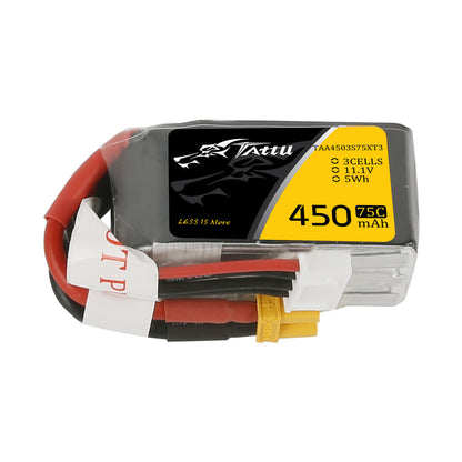 Tattu 3S 450mAh 75C 11.1V LiPo Battery, Tattu 3S 11.1V 450mAh 75C LiPo battery pack with XT30-style lead and white balance connector