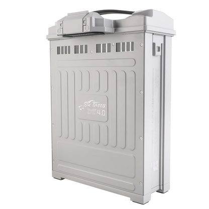 Tattu 4.0 LiPo Smart Battery, Tattu Smart Battery 4.0 hard-case LiPo battery pack with carry handle, vented sides, and rugged grey enclosure