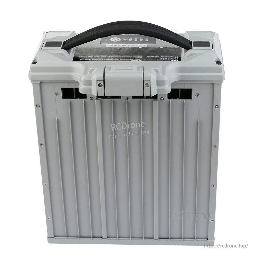 Tattu 4.0 LiPo smart battery pack with rugged gray case, carry handle, and top status display panel