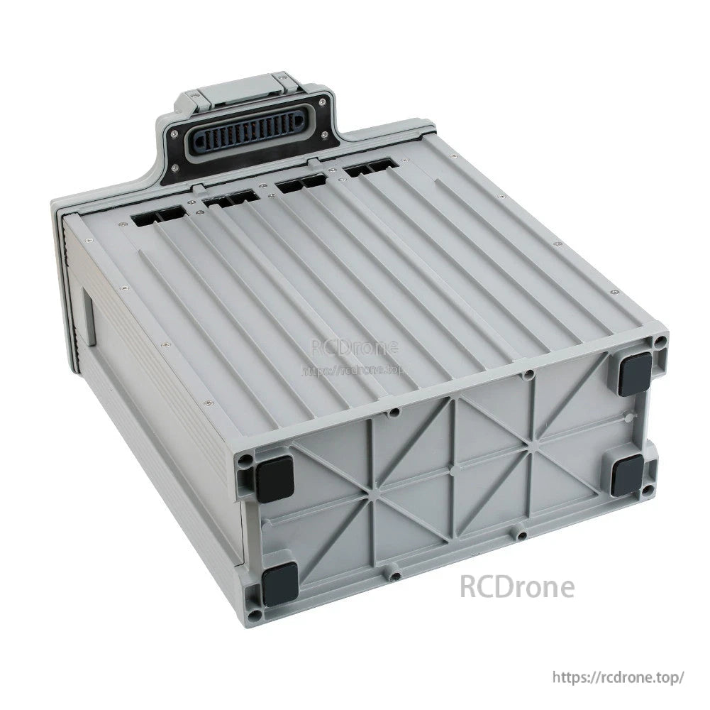 Tattu 4.0 LiPo Smart Battery, Tattu 4.0 smart LiPo battery in a gray hard case with integrated handle and large multi-pin connector port