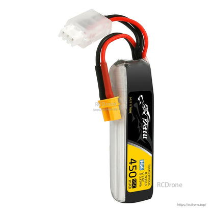 Tattu 450mAh 2S 7.6V HV 95C LiPo battery pack with XT30-style plug and 3-pin balance connector