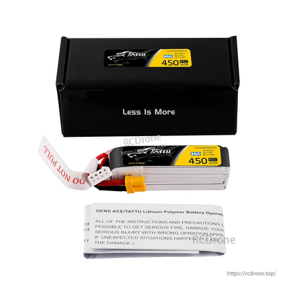 Tattu 450mAh 3S 11.4V HV 95C LiPo Battery, Tattu 450mAh 3S HV LiPo battery pack with XT30 plug, balance lead, storage box and safety leaflet
