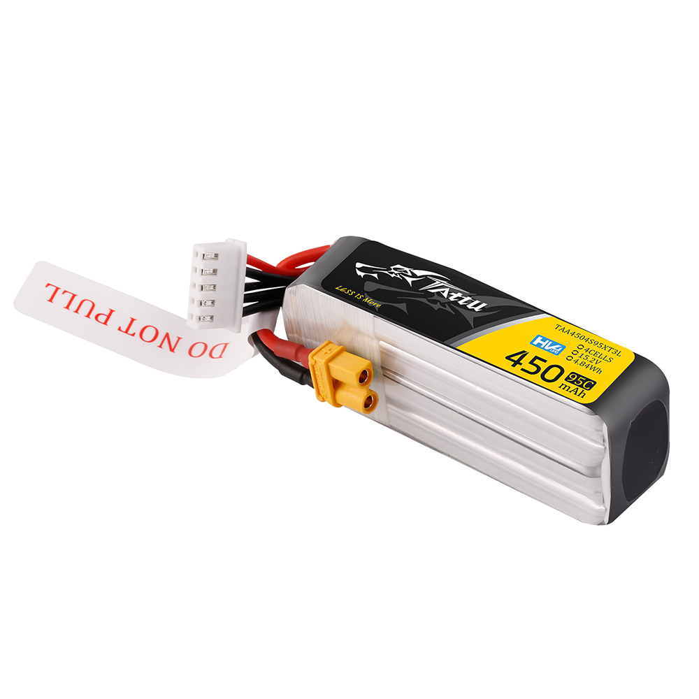 Tattu 450mAh 4S 95C 15.2V HV LiPo Battery, Tattu 450mAh 4S HV LiPo battery pack with XT30 power connector and 5-pin balance lead