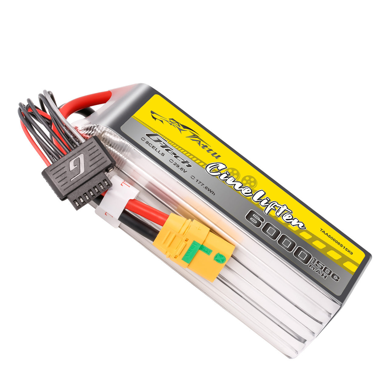 Tattu FunFlyer 8S 6000mAh 29.6V LiPo battery pack with XT90-S power plug and 9-pin balance lead