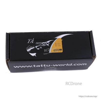 Tattu 650mAh 3S 75C 11.1V LiPo Battery, Tattu LiPo battery pack box labeled 3 cells 11.1V, 650mAh and 75C rating