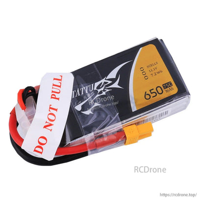 Tattu 650mAh 3S 75C 11.1V LiPo Battery, Tattu 650mAh 3S 11.1V 75C LiPo battery pack with XT30 connector and protective wrap