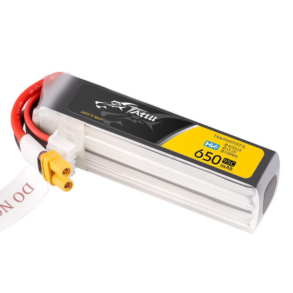 Tattu 650mAh 4S 15.2V 95C LiPo battery pack with XT30 connector and balance lead