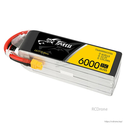 Tattu 6S 6000mAh 35C 22.2V LiPo battery pack with XT60 power plug and JST-XHR balance connector