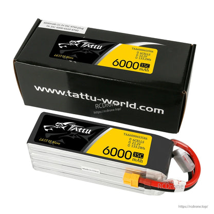 Tattu 6S 6000mAh 35C 22.2V LiPo Battery, Tattu 6S 22.2V 6000mAh 35C LiPo battery pack with XT60 connector and retail box