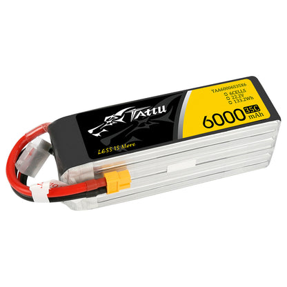 Tattu 6S 6000mAh 35C 22.2V LiPo battery pack with XT60 connector and balance lead