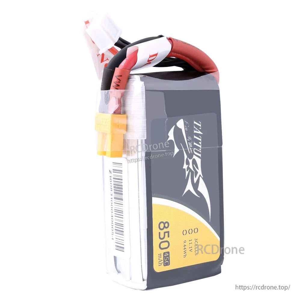 Tattu 850mAh 3S 11.1V 45C LiPo battery pack with XT30 main connector and 3-cell balance lead