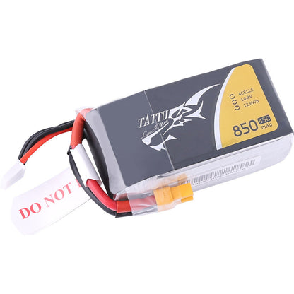 Tattu 850mAh 4S 45C 14.8V LiPo battery pack with XT60-style connector and balance lead