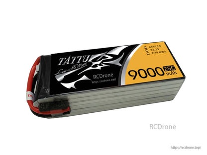 Tattu 9000mAh 6S 22.2V 25C LiPo Battery, Tattu 9000mAh 25C 6S 22.2V LiPo battery pack with power leads and balance connector