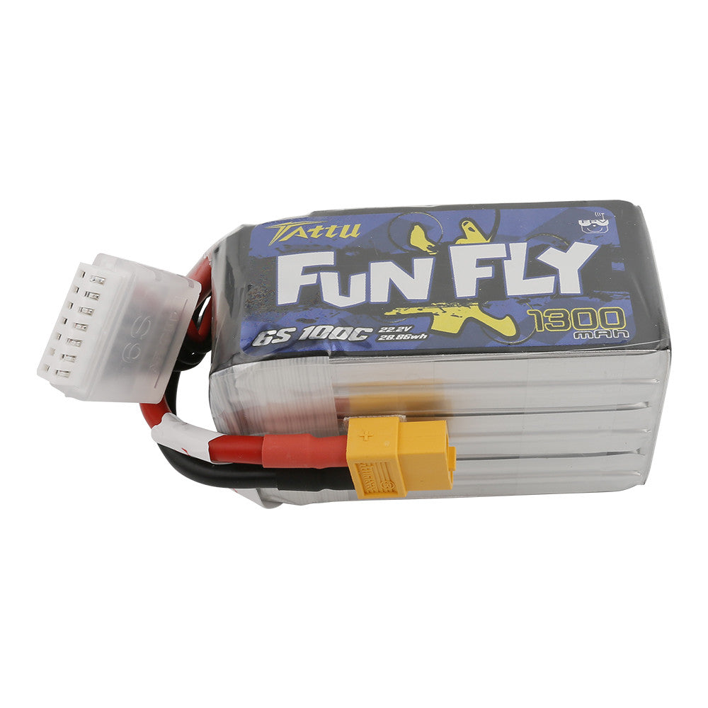 Tattu FunFly 1300mAh 6S 22.2V 100C LiPo battery pack with XT60 connector and balance lead
