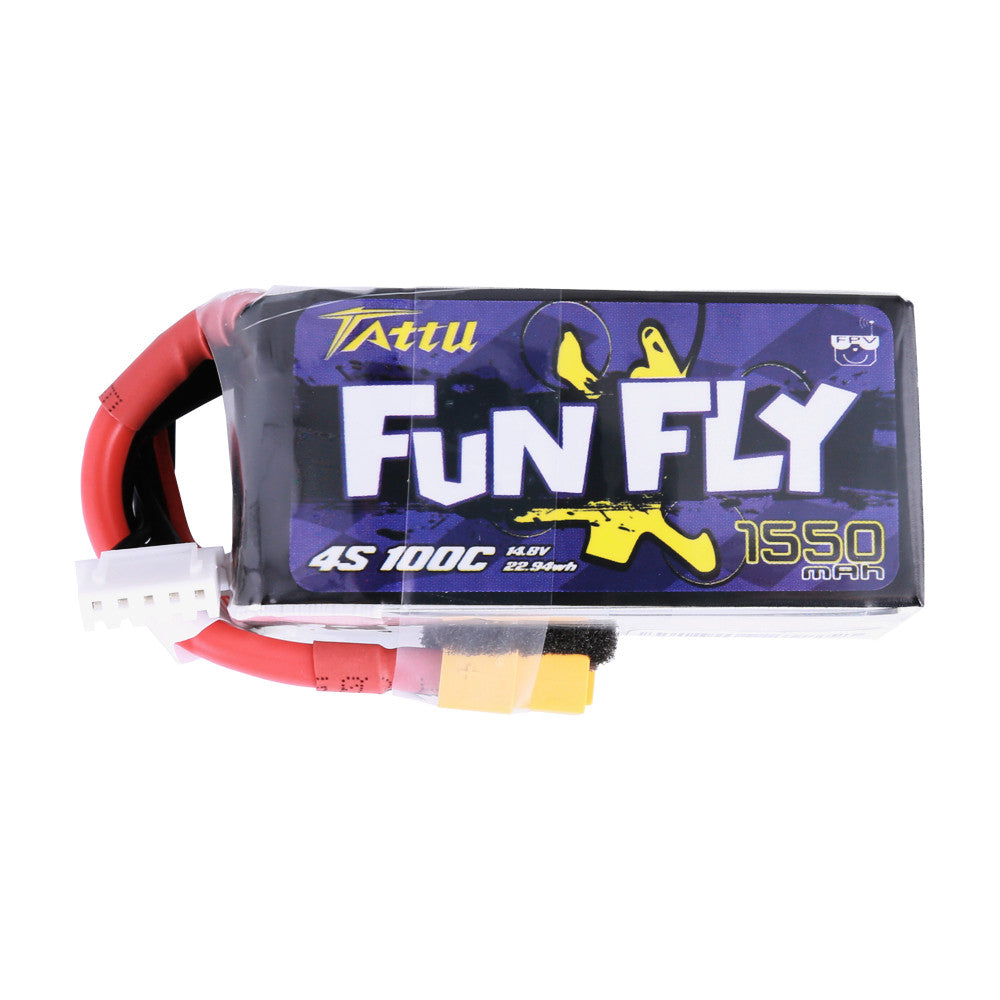 Tattu FunFly 1550mAh 4S1P 14.8V 100C LiPo Battery, Tattu FunFly 1550mAh 4S 14.8V 100C LiPo battery pack with XT60 plug and balance connector