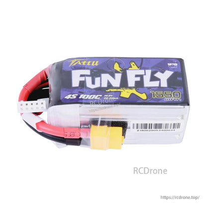 Tattu FunFly 1550mAh 4S1P 14.8V 100C LiPo Battery, Tattu FunFly 1550mAh 4S 100C LiPo battery pack with XT60 power lead and white balance connector