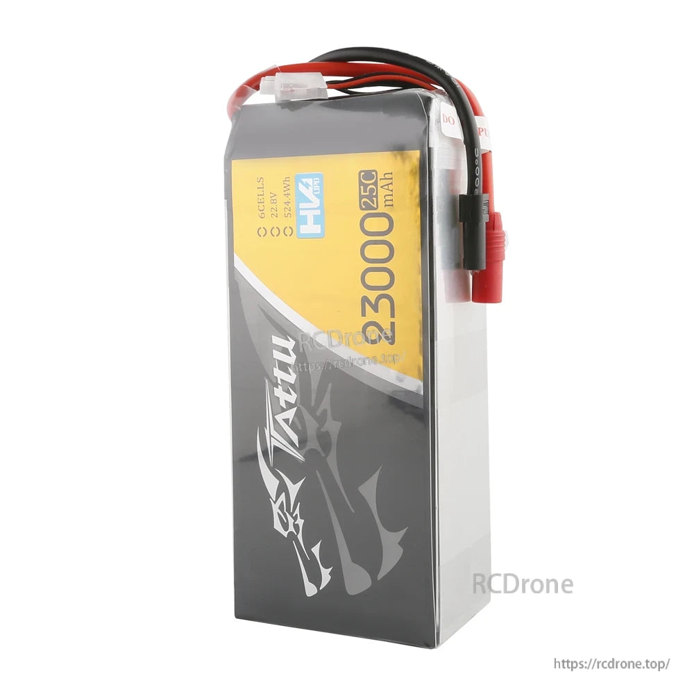 Tattu G-Tech HV 6S 22.8V 23000mAh 25C LiPo battery pack with main power leads and balance connector