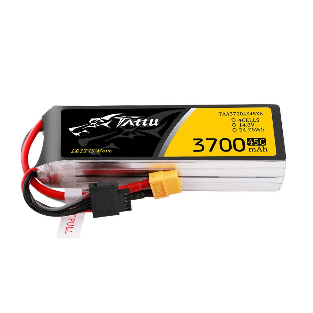 Tattu G-Tech 3700mAh 4S 45C LiPo battery pack, 14.8V 4-cell with XT60-style connector and balance lead