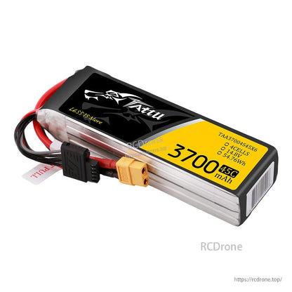 Tattu G-Tech 3700mAh 4S 45C LiPo battery pack with XT60 plug and 4-cell balance connector