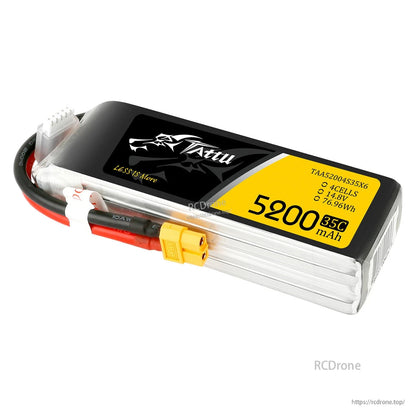 Tattu G-Tech 5200mAh 4S 14.8V 35C LiPo battery pack with XT60-style connector and balance lead