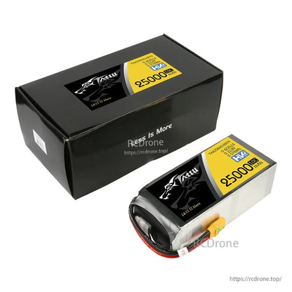 Tattu G-Tech HV LiPo battery pack labeled 25000mAh 10C with yellow XT90-S connector and retail box