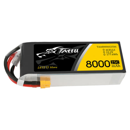 Tattu G-Tech 6S 8000mAh 25C 22.2V LiPo battery pack with XT90-style main plug and balance lead