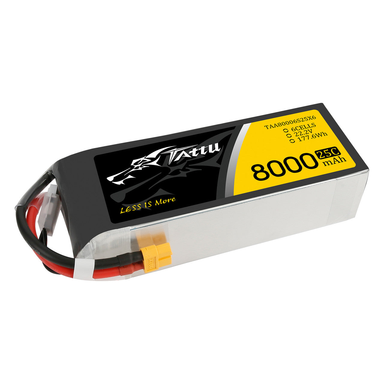 Tattu G-Tech 6S 8000mAh 25C 22.2V LiPo Battery, Tattu 6S 8000mAh 25C 22.2V LiPo battery pack with labeled case, main power lead and balance connector