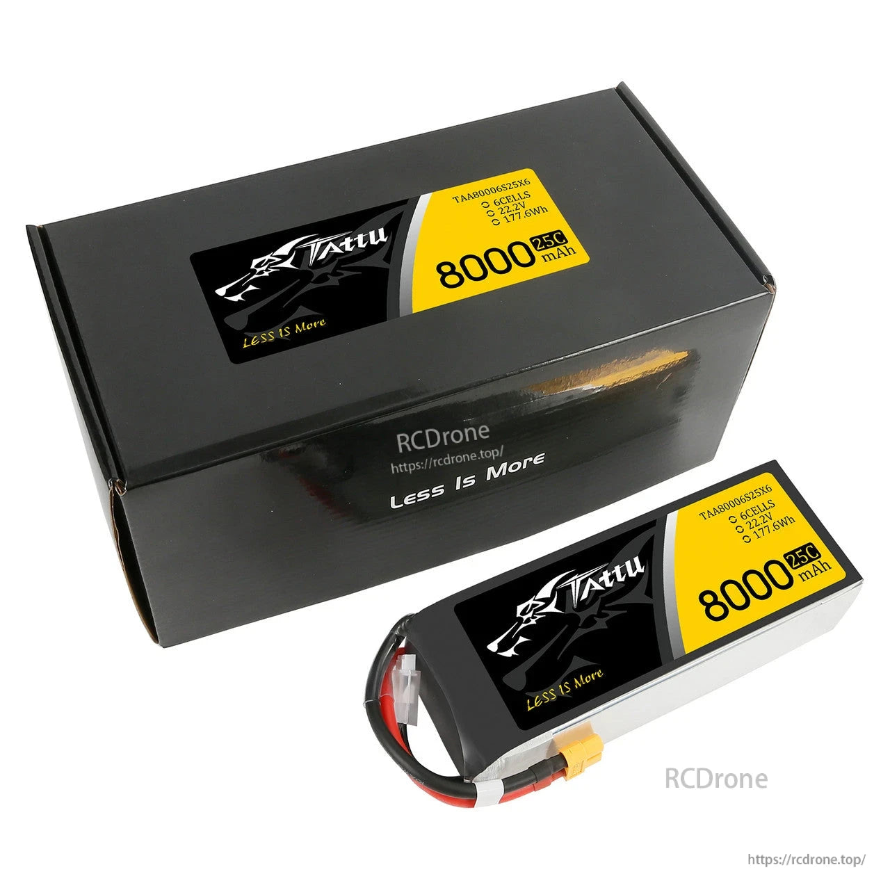 Tattu G-Tech 6S 8000mAh 25C 22.2V LiPo battery pack with balance lead and yellow power connector