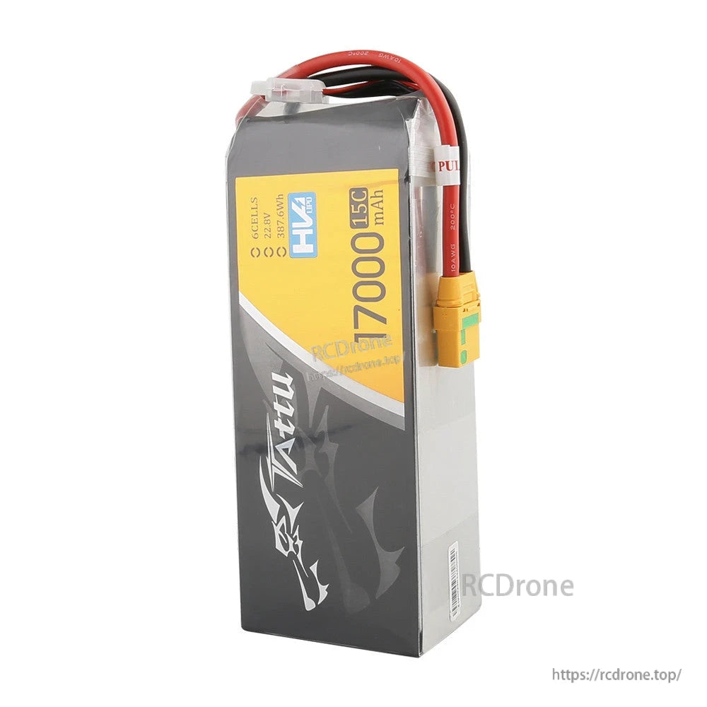 Tattu G-Tech LiPo Battery, Tattu HV 6S 7000mAh 15C LiPo battery pack with balance lead and yellow XT90-style power connector