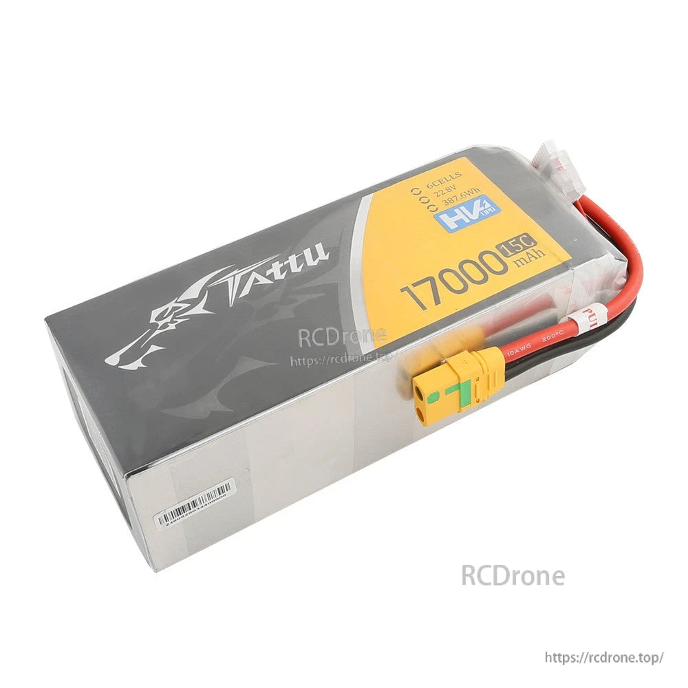 Tattu G-Tech LiPo Battery, Tattu G-Tech HV LiPo battery pack, 6-cell 22.8V 17000mAh 15C with XT90-style connector and balance plug