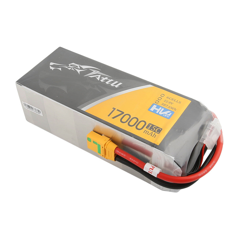 Tattu G-Tech LiPo Battery, Tattu HV LiPo battery pack 17000mAh 6S 22.8V 15C with heavy-gauge leads, yellow plug and balance connector