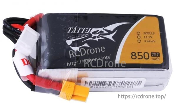 Tattu 850mAh 3S 75C LiPo battery pack with XT60