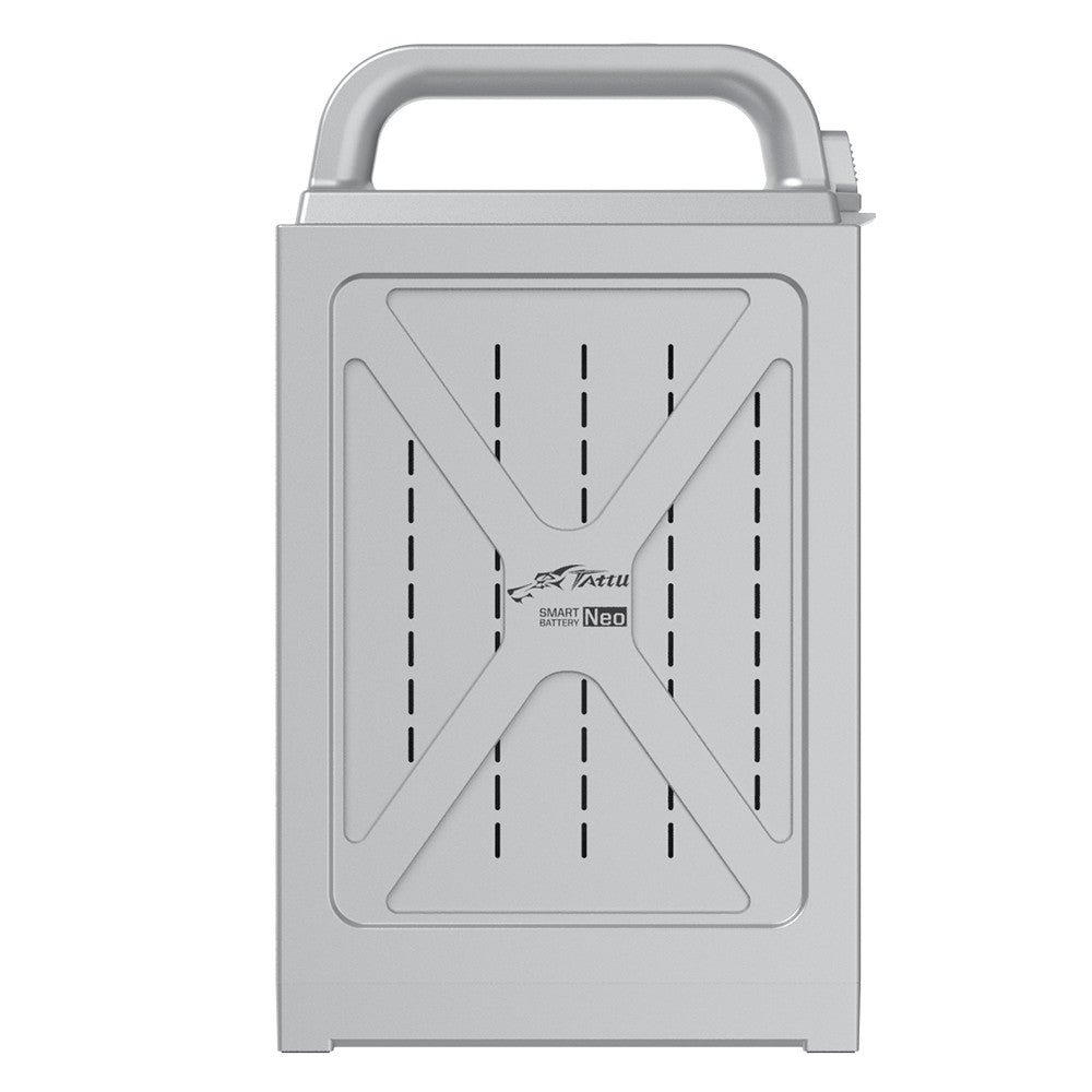 Tattu NEO 29000mAh 12S Smart UAV Battery, Tattu NEO smart UAV battery in a silver hard case with built-in carry handle and protective front panel