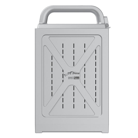 Tattu NEO 29000mAh 12S Smart UAV Battery, Tattu NEO smart UAV battery in a silver hard case with built-in carry handle and protective front panel