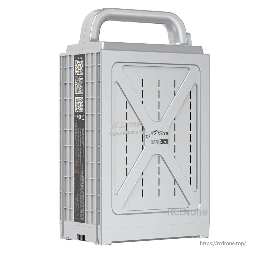 Tattu NEO 29000mAh 12S Smart UAV Battery, Tattu NEO smart UAV battery pack in gray hard case with carry handle and vented front panel