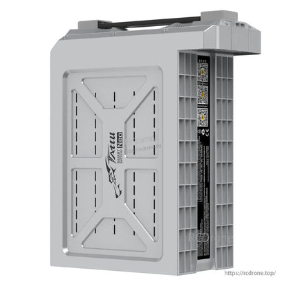 Tattu NEO smart battery pack in gray hard case with carry handle and side ID label with QR codes