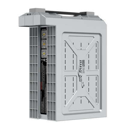 Tattu NEO smart battery pack with carry handle, vented aluminum case and side label with QR codes