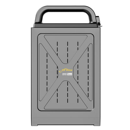 Tattu NEO smart battery pack with built-in carry handle, grey rectangular housing with Neo logo