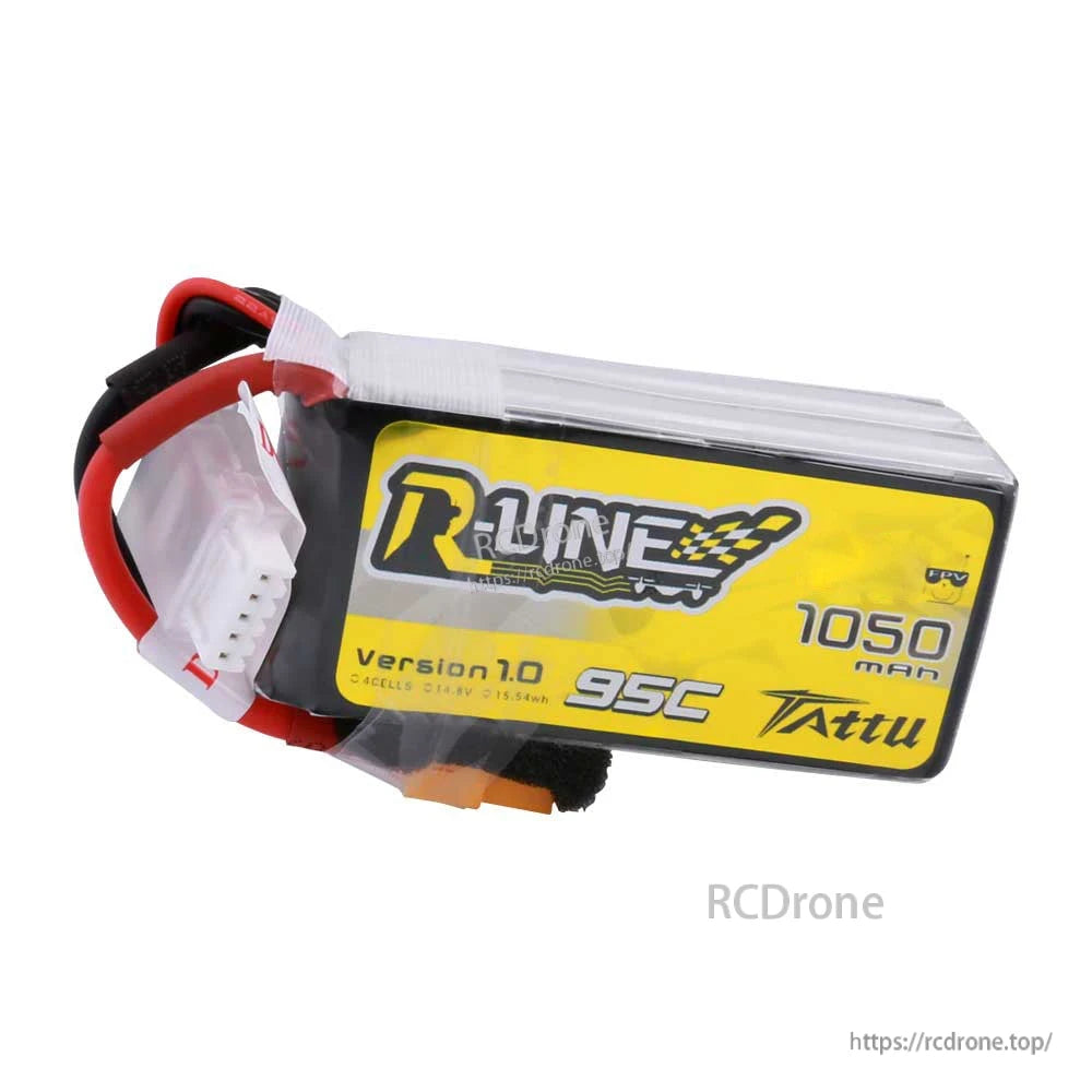 Tattu R-Line 1050mAh 4S 95C 14.8V LiPo battery pack with balance plug and power lead