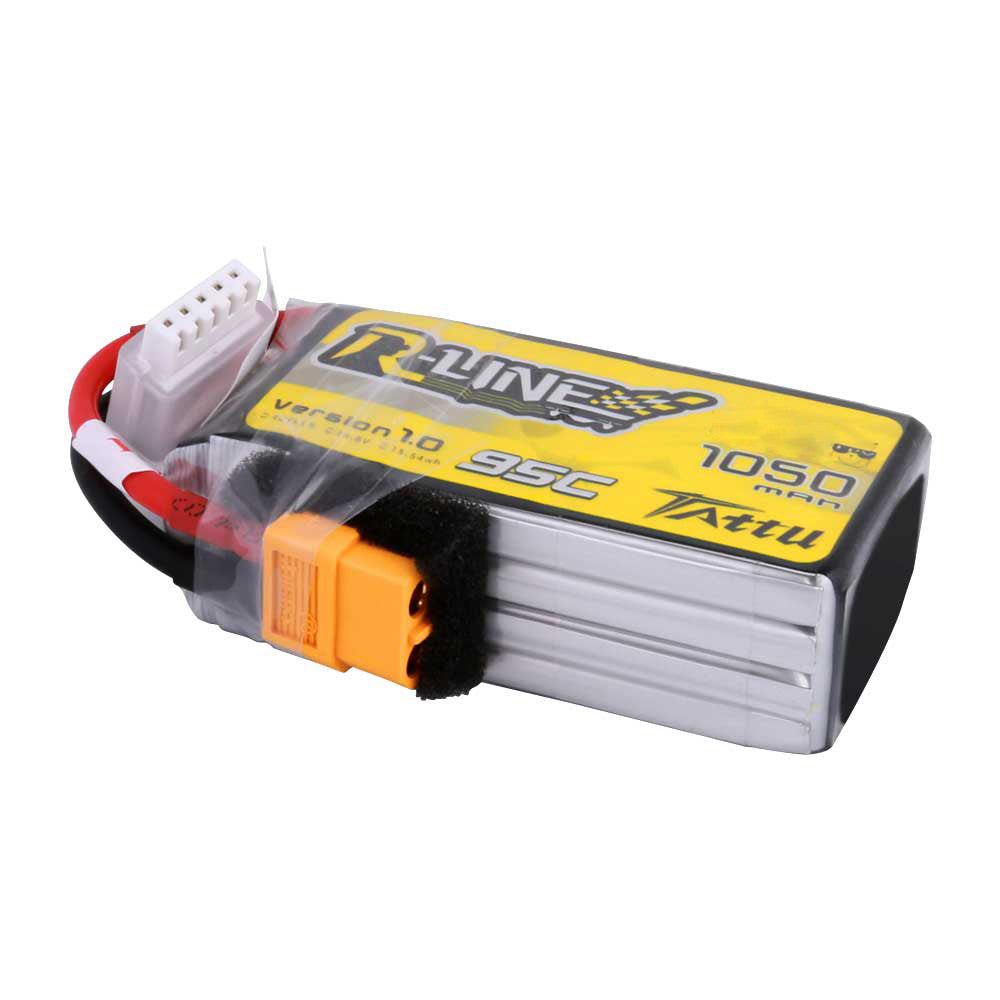 Tattu R-Line 1050mAh 4S 95C 14.8V LiPo Battery, Tattu R-Line 1050mAh LiPo battery pack with 95C label, XT60 power plug and 4S balance connector