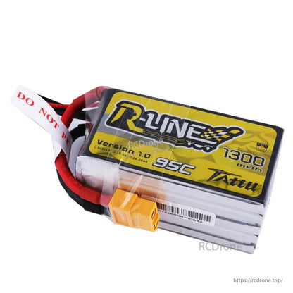 Tattu R-Line 1300mAh 5S1P 18.5V 95C LiPo Battery, Tattu R-Line 1300mAh 95C LiPo battery pack with XT60 connector and red/black leads, version 2.0 label