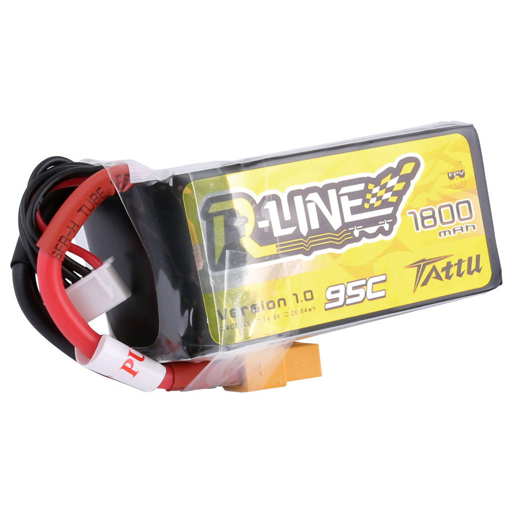 Tattu R-Line 1800mAh 4S 14.8V 95C LiPo Battery, Tattu R-Line 1800mAh 4S 95C LiPo battery pack with XT60 connector and balance lead