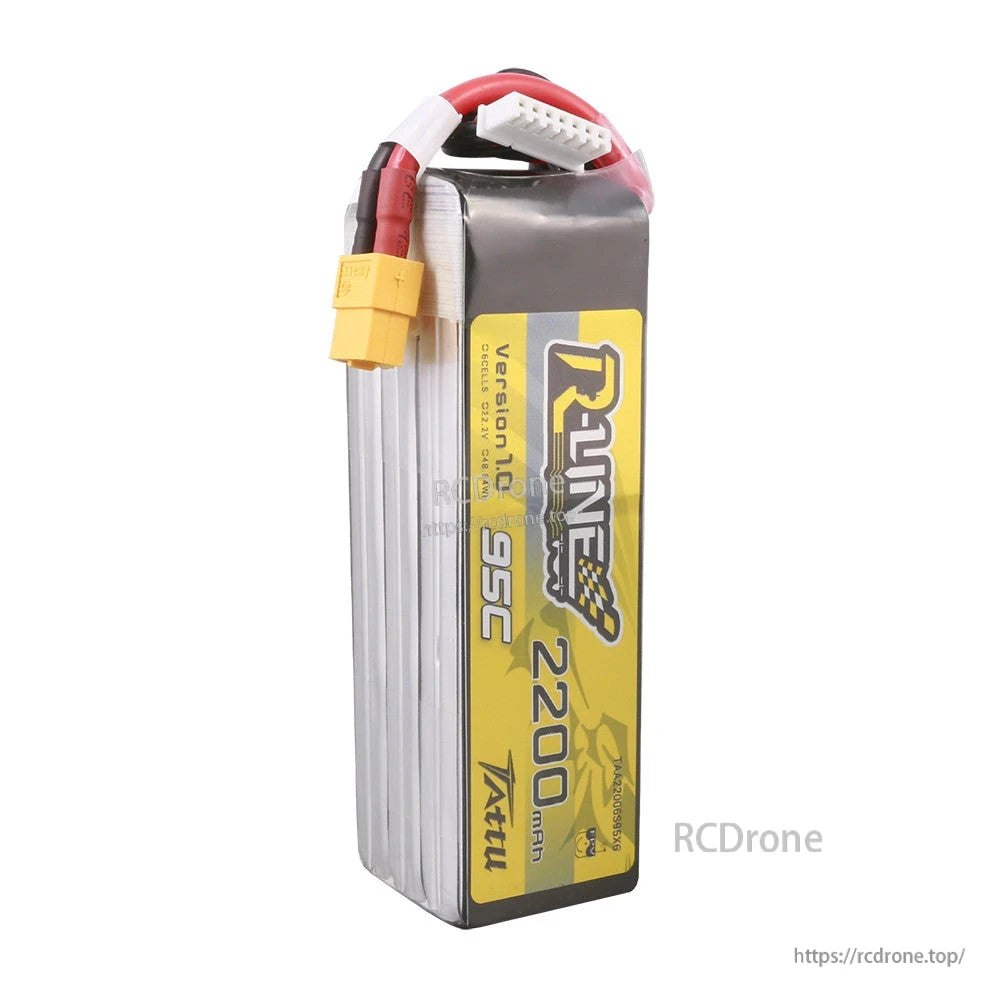 Tattu R-Line 2200mAh 6S 95C 22.2V LiPo Battery, Tattu R-Line 2200mAh 95C LiPo battery pack with XT60 power lead and white balance connector