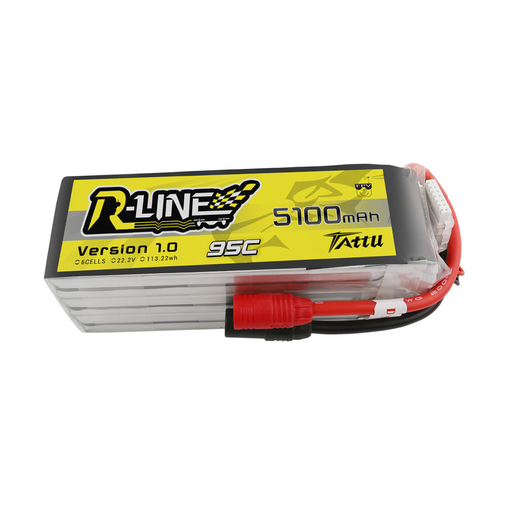 Tattu R-Line 5100mAh 6S 22.2V 95C LiPo battery pack with main power lead and balance connector