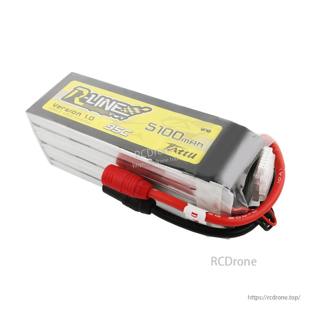 Tattu R-Line 5100mAh 6S 22.2V 95C LiPo battery pack with main discharge lead and 6S balance connector