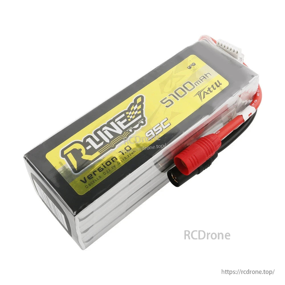 Tattu R-Line 5100mAh 6S 22.2V 95C LiPo battery pack with main power lead and 6S balance connector