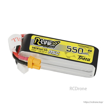 Tattu R-Line 550mAh 4S 14.8V 95C LiPo battery pack with XT30 plug and balance lead