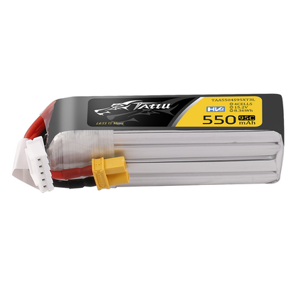 Tattu R-Line 550mAh 4S 15.2V HV 95C LiPo Battery, Tattu R-Line 550mAh 4S HV 15.2V LiPo battery pack with XT30 connector and 4-pin balance lead